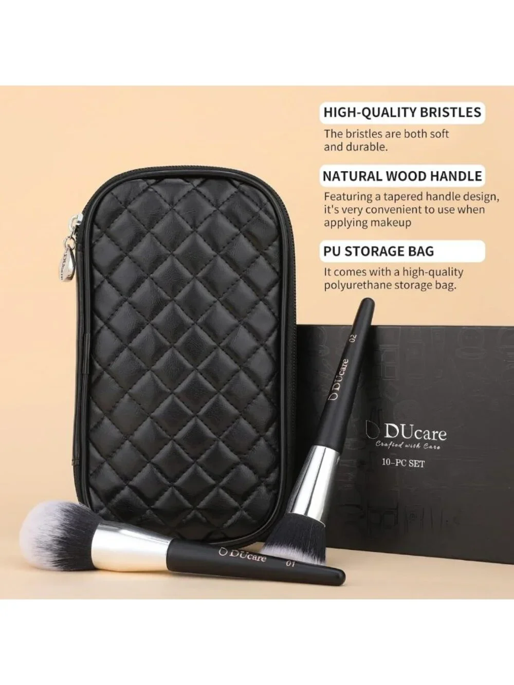 10-Piece Travel Makeup Brush Set with Bag | Premium Synthetic Kabuki & Blending